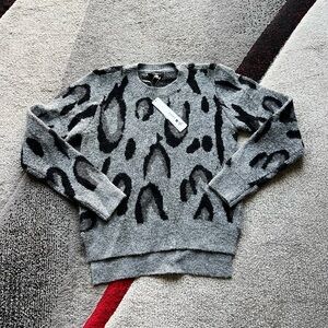 Aqua Gray Animal Print Crewneck Sweater